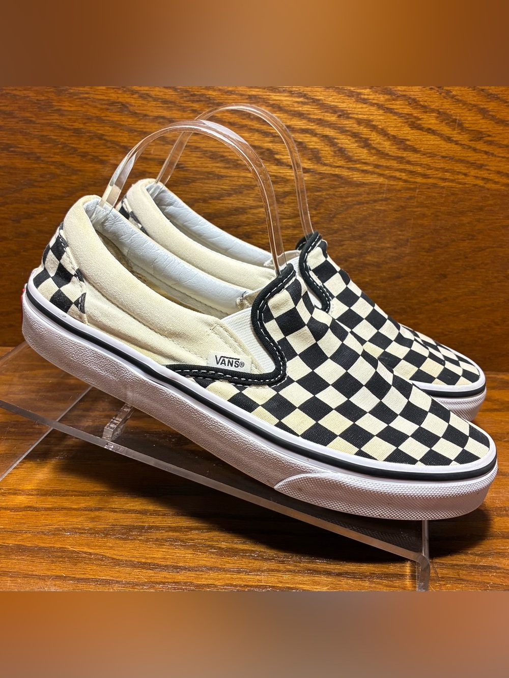 Vans Classic Checkerboard Slip-On Canvas Shoes Black White Size W 8 / M 6.5